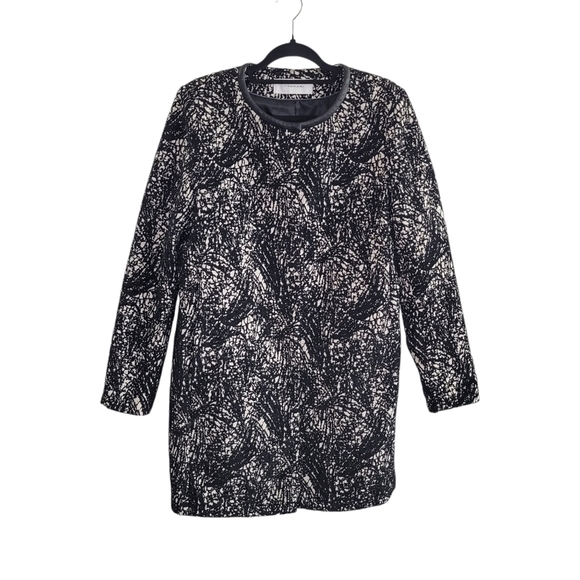 T Tahari Women's Black & White Knit Tweed Midweight Snap-Up Dressy Coat Size L - Picture 3 of 8